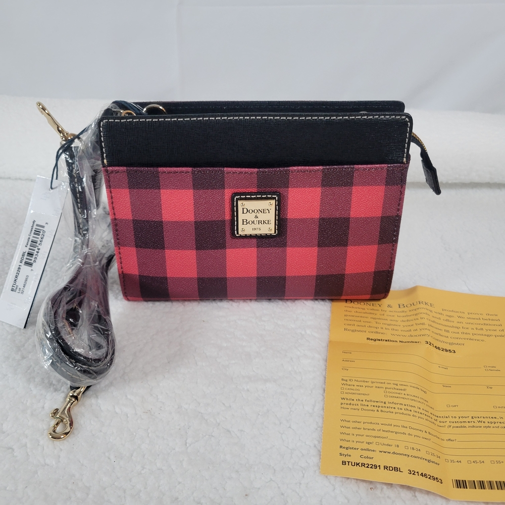 Dooney & Bourke Kenzie Crossbody Shoulder Bag Red Black Buffalo Check NWT